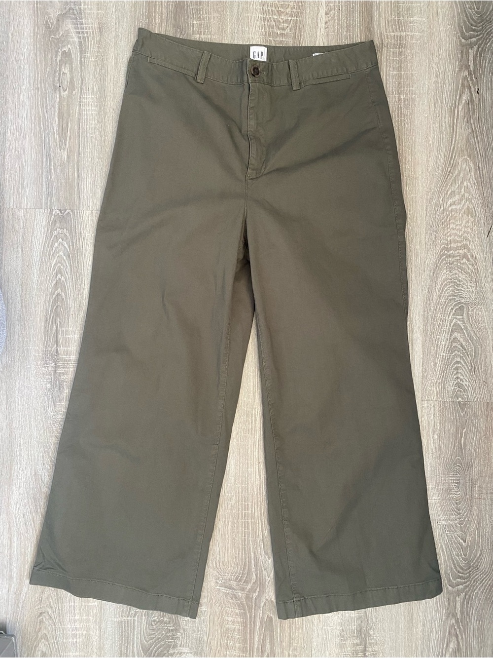 GAP Womens  Olive Green Wide-Leg Chino Pants